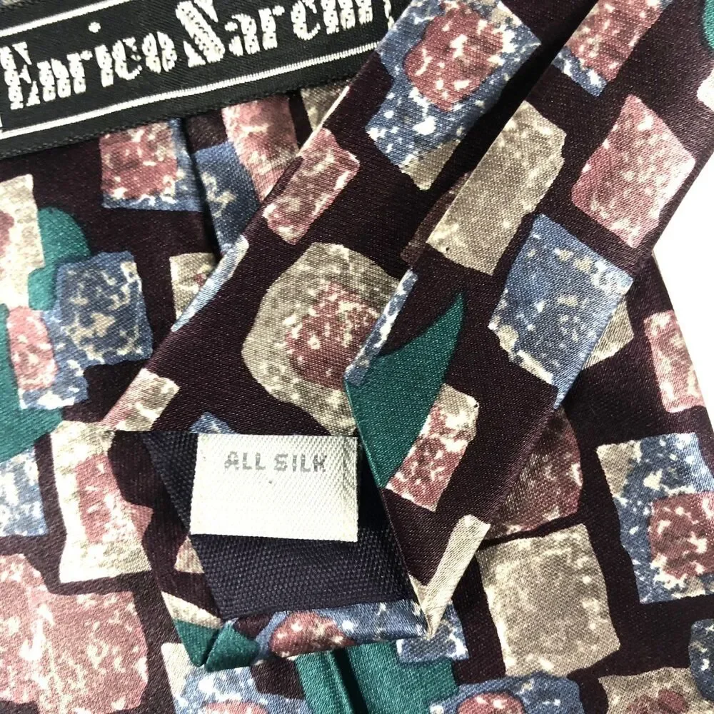 Vtg Enrico Sarchi All Silk Neck Tie Abstract Geometric Dark Multicolor Made USA